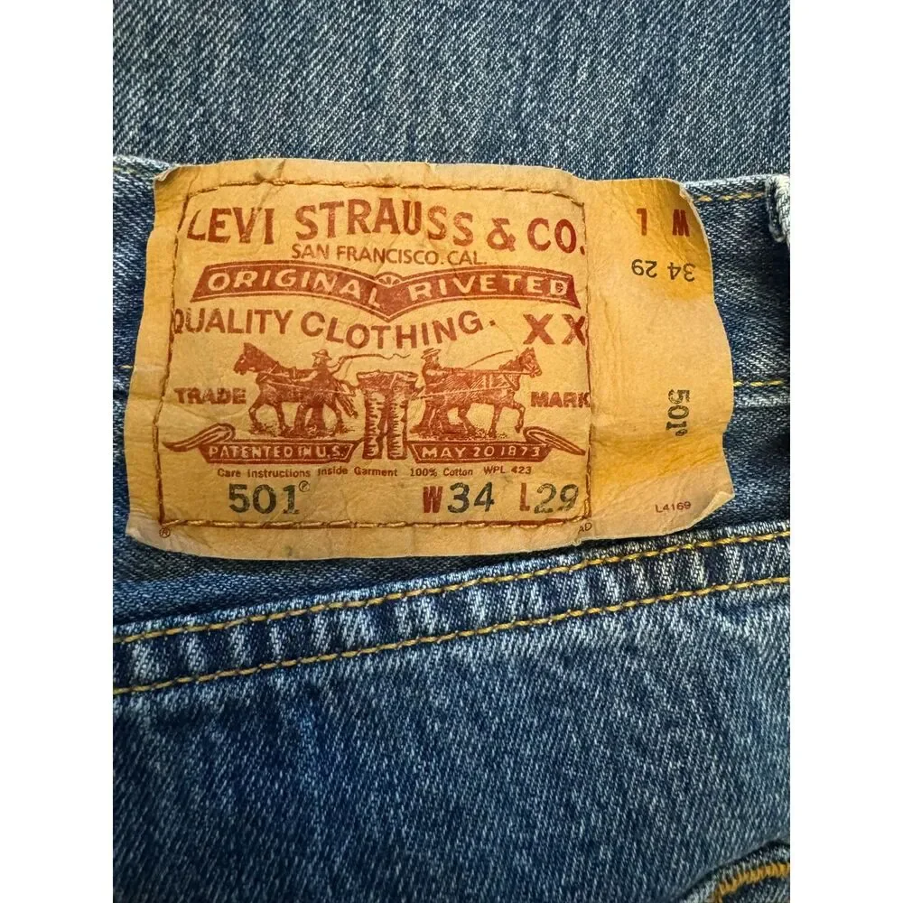 Levi's 501 Original Jeans Men's 34x29 Straight Leg Button Fly Blue Denim